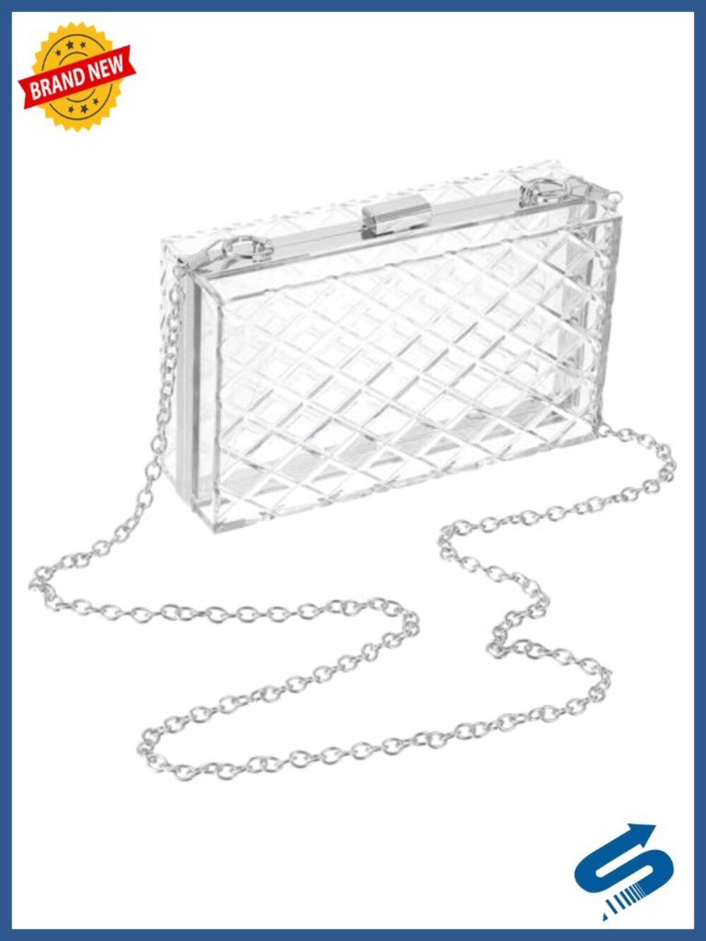Clear Acrylic Lattice Evening Clutch Crossbody Bag with Chain